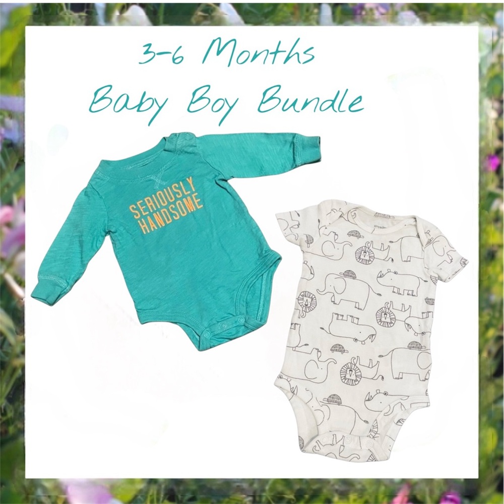 3-6 Months Baby Boy Bundle of 2 - Teal, White, Gray.